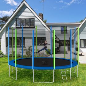 16FT Trampoline for Kids with Safety Enclosure Net;  Ladder and 12 Wind Stakes;  Round Outdoor Recreational Trampoline