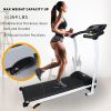 YSSOA High Performance Folding Treadmill, Workout Running Machine with LCD Display and Phone Slot, Compact Treadmill for Fitness Gym Exercise, White a