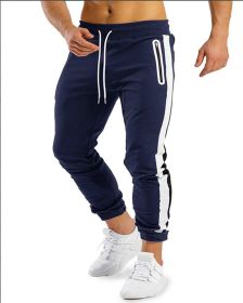 Men's Trendy Latest Running Fitness Side Contrast Color Velcro Sports Trousers (Option: Navy blue-M)