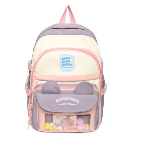 Cute Backpack One Shoulder Large-capacity Backpack (Option: Purple Backpack-Without Pendant)