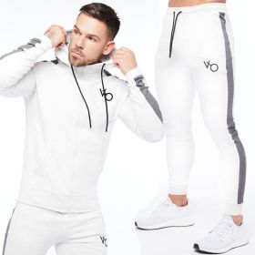 Men's Running Training Elastic Sweater Set (Option: White-M)