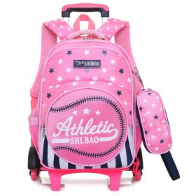 Waterproof Children's Three-Wheeled Trolley School Bag (Option: Pink-Two rounds)