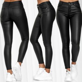 Solid Color Leather Casual Pants Skinny Pants (Option: Black-XL)