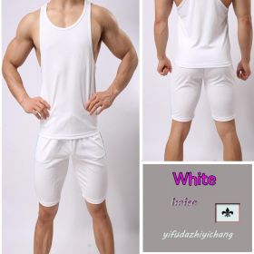 Men's Sports Color Matching Fashion Quick-drying Lace-up Pants (Option: White-M)