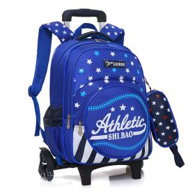 Waterproof Children's Three-Wheeled Trolley School Bag (Option: Sky Blue-Six rounds)