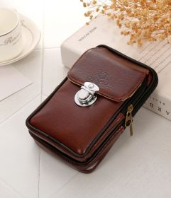 Men PU Double Layer Mobile Phone Waist Bag (Color: Coffee)