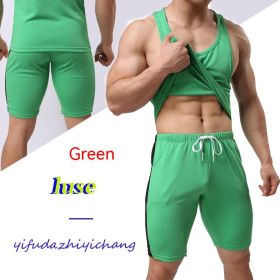 Men's Sports Color Matching Fashion Quick-drying Lace-up Pants (Option: Green-M)