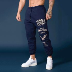 Men's Thicken Ankle-tied Sports Pants (Option: Navy blue-M)