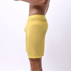 Men's Large Mesh Pants Hollow Out Sports Pirate Shorts (Option: Yellow-S)