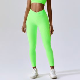 Threaded European And American Tight Yoga Pants For Outer Wear (Option: Fluorescent green-S)