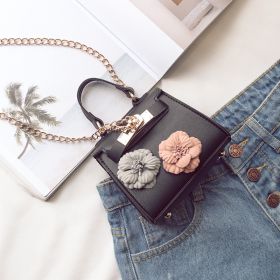 New Female Children Bag Mini Kylie Bag Handbag Fashion Tide Flower Bag Shoulder Messenger Bag. (Color: Black)