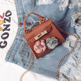 New Female Children Bag Mini Kylie Bag Handbag Fashion Tide Flower Bag Shoulder Messenger Bag. (Color: Brown)