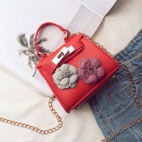 New Female Children Bag Mini Kylie Bag Handbag Fashion Tide Flower Bag Shoulder Messenger Bag. (Color: Red)