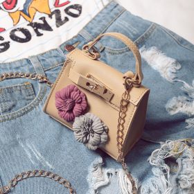 New Female Children Bag Mini Kylie Bag Handbag Fashion Tide Flower Bag Shoulder Messenger Bag. (Color: Khaki)