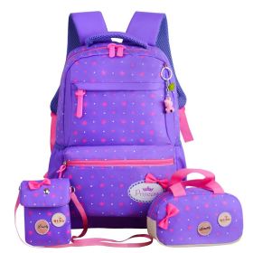 New Korean children's schoolbag schoolbag, schoolbag, schoolbag, lovely girl, three pieces of 3-4-5 grade Backpack (Color: Purple)