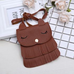 Girls change small bag children bags Pu all-match creative Xiekua package small fox tassel bag (Color: Brown)