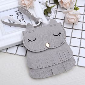 Girls change small bag children bags Pu all-match creative Xiekua package small fox tassel bag (Color: Grey)