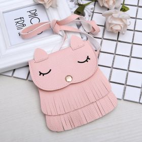 Girls change small bag children bags Pu all-match creative Xiekua package small fox tassel bag (Color: Pink)