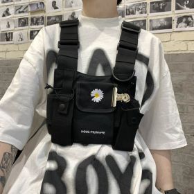 Men's Street Hip-hop Vest Small Backpack (Option: Black-Floret)