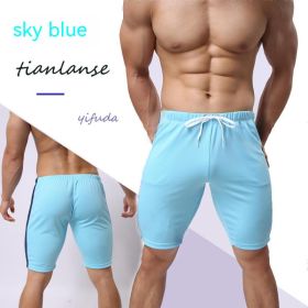 Men's Sports Color Matching Fashion Quick-drying Lace-up Pants (Option: Sky Blue-L)