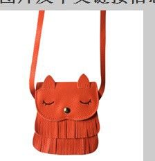 Girls change small bag children bags Pu all-match creative Xiekua package small fox tassel bag (Color: Orange)