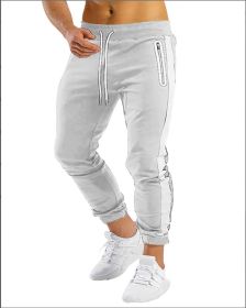 Men's Trendy Latest Running Fitness Side Contrast Color Velcro Sports Trousers (Option: Light Gray-M)