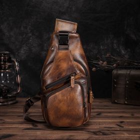 Men's Simple Top Layer Cowhide Chest Bag (Option: Light Brown)