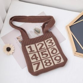 Concave shape diagonal straddle knitted bag (Color: Coffee)