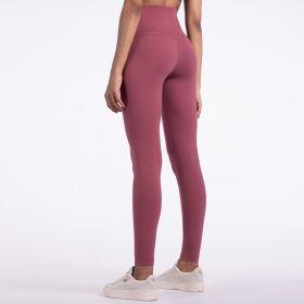 Sports Leggings Nude Feeling Pocket Lulu Yoga Fitness Pants (Option: Bean paste red-XL)