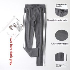 Loose Plus Size Straight Sports Pants (Option: Two Bar Dark Gray-L)