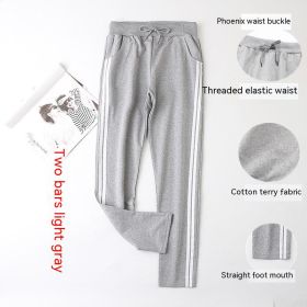 Loose Plus Size Straight Sports Pants (Option: Two Bar Light Gray-L)