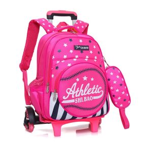 Waterproof Children's Three-Wheeled Trolley School Bag (Option: Rose Red-Six rounds)