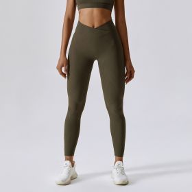 Threaded European And American Tight Yoga Pants For Outer Wear (Option: Olive Green-S)