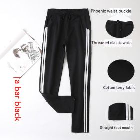 Loose Plus Size Straight Sports Pants (Option: Two Bar Black-L)