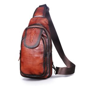 Men's Simple Retro First Layer Cowhide Messenger Bag (Color: Orange)