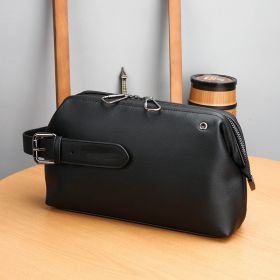 Large Capacity Business Casual Men's Soft Leather Handbag (Color: Black)