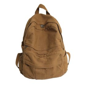 Washed Solid Color Canvas Schoolbag (Color: Khaki)