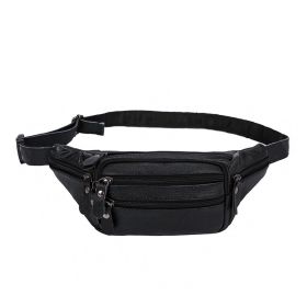 Cowhide Men's Belt Bag Leather Shoulder Bag Chest Bag (Color: Black)