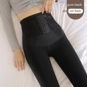 High Waist Breasted Fleece-lined Waist Leggings (Option: Black Anchored Style-Thick Velvet Type)