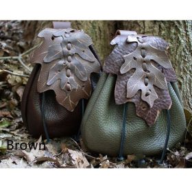 Faux Leather Medieval Leaf Pattern Belt Bag (Color: Brown)