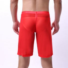 Men's Large Mesh Pants Hollow Out Sports Pirate Shorts (Option: Red-S)