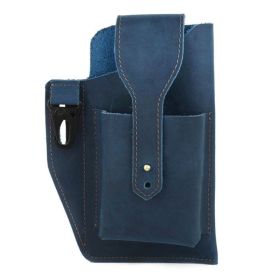 Leather Phone Bag Men's Leather Belt Pockets (Color: Blue)