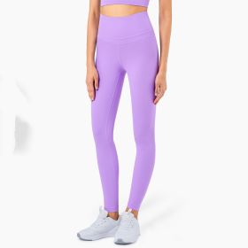 Sports Leggings Nude Feeling Pocket Lulu Yoga Fitness Pants (Option: Purple-XL)