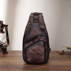 Men's Simple Top Layer Cowhide Chest Bag (Option: Dark coffee mixed)