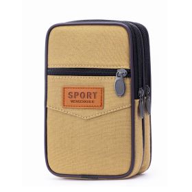 Enlarged Canvas Mobile Phone Bag Zipper Waterproof (Option: Vertical Beige)