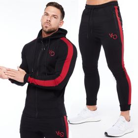 Men's Running Training Elastic Sweater Set (Option: Black red-M)