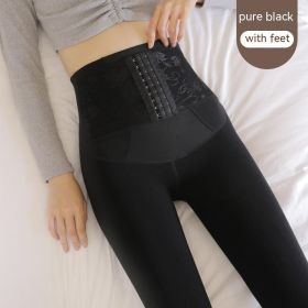 High Waist Breasted Fleece-lined Waist Leggings (Option: Black Body Stocking Style-Thick Velvet Type)