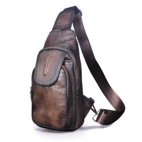 Men's Simple Retro First Layer Cowhide Messenger Bag (Color: dark coffee)