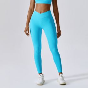 Threaded European And American Tight Yoga Pants For Outer Wear (Option: Blue-S)