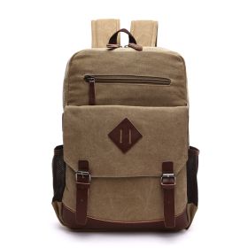 Men's Laptop Backpack Wash Canvas Solid Color (Color: Khaki)